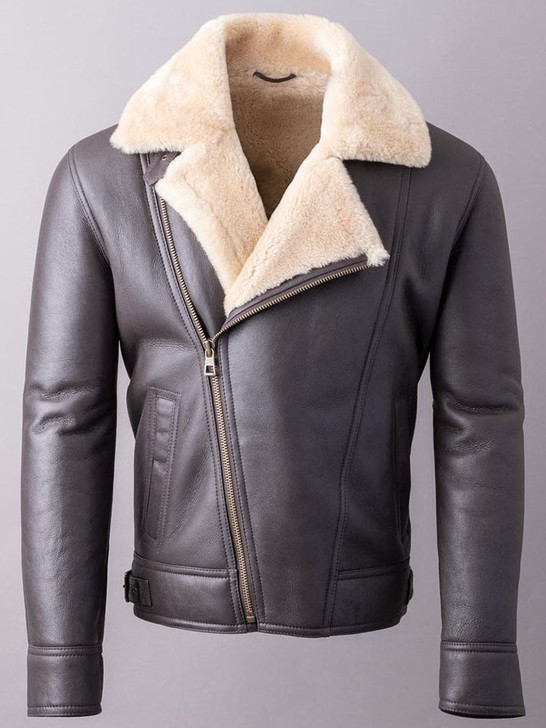 Hurricane Fur Men's Sheepskin Aviator Leather Jacket In Dark Brown - Enfinity Apparel