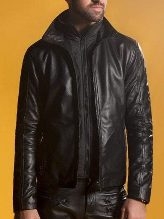 Windbreaker Leisure Men's Leather Jacket In Black - Enfinity Apparel