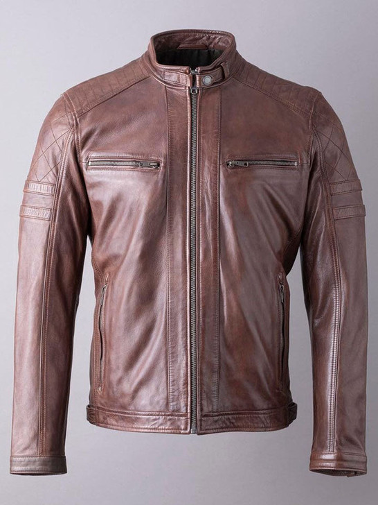 Charlie Men's Biker Leather Jacket In Cognac - Enfinity Apparel
