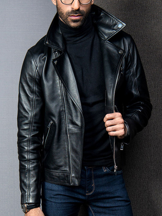 Men's Formal Black Biker Leather Jacket - Enfinity Apparel