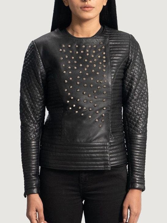 Celeste Studded Black Women's Leather Jacket - Enfinity Apparel