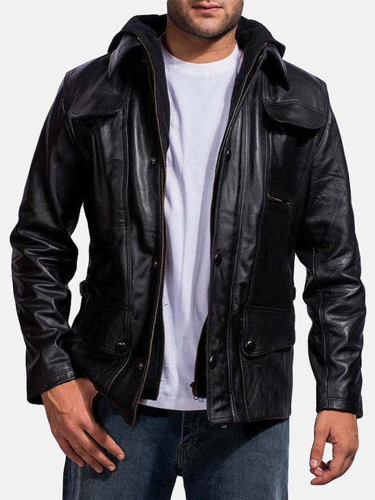 Moulder Men's Hooded Black Leather Jacket - Enfinity Apparel