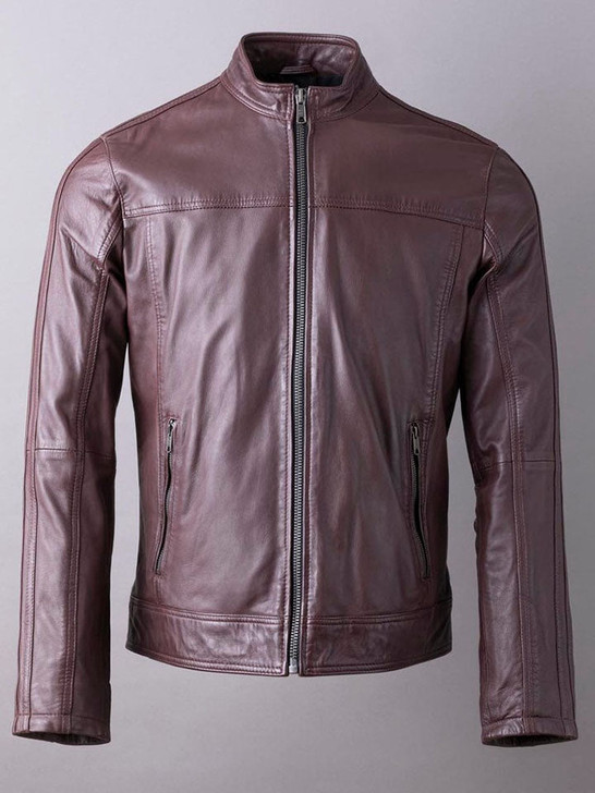 Eamont Men's Leather Jacket In Burgundy - Enfinity Apparel