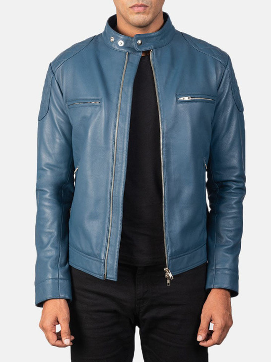 Gatsby Blue Men's Leather Biker Jacket - Enfinity Apparel