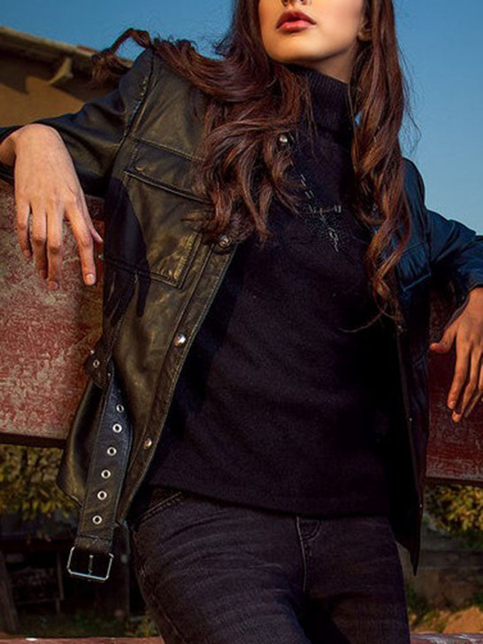 Stylish Black Women's Biker Leather Shirt - Enfinity Apparel