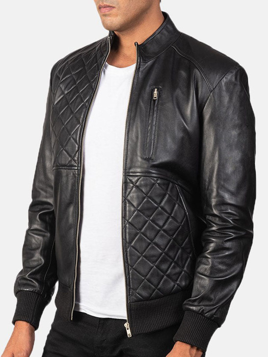 Moda Black Men's Leather Bomber Jacket - Enfinity Apparel