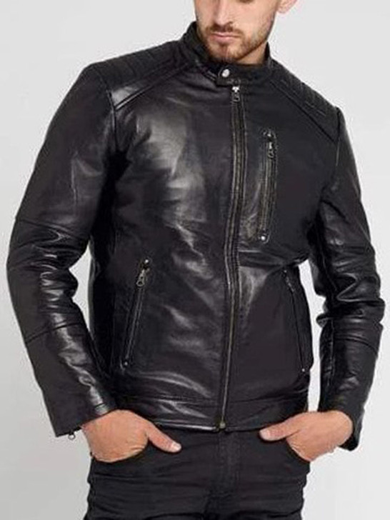 Black Classic Men's Biker Leather Moto Jacket - Enfinity Apparel