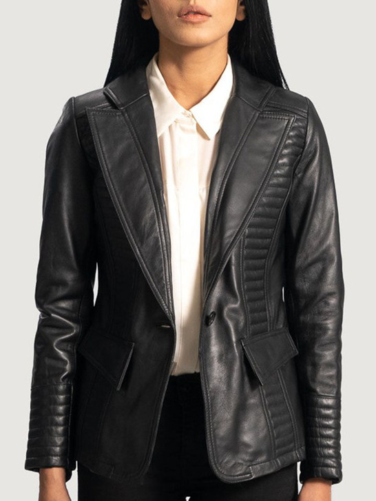 Selina Black Women's Leather Blazer - Enfinity Apparel