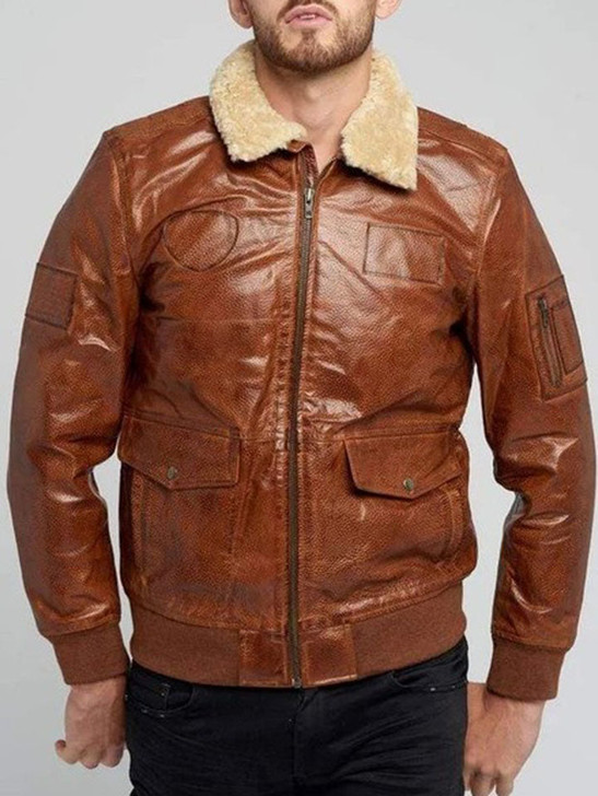 Aviator Fur Collar Brown Men's Leather Jacket - Enfinity Apparel