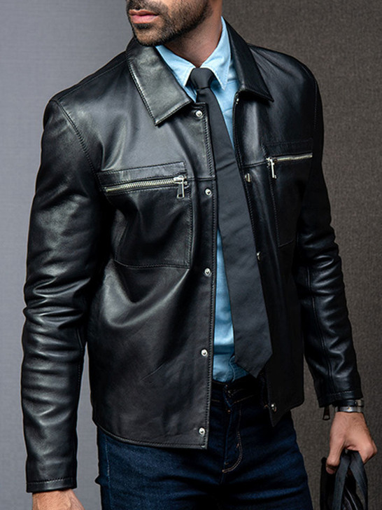 Formal Black Men's Leather Jacket - Enfinity Apparel