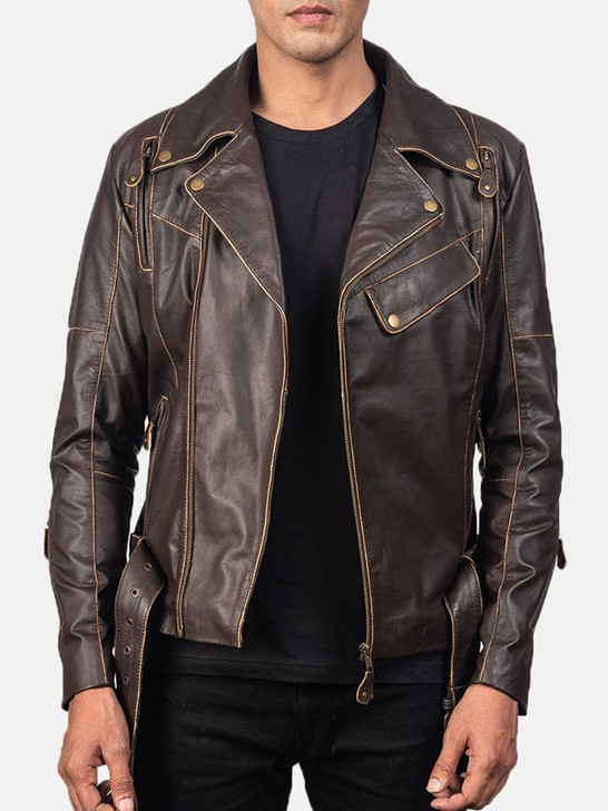 Vincent Brown Men's Leather Biker Jacket - Enfinity Apparel