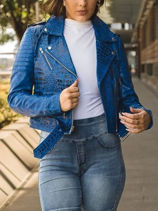 Lillia Blue Women's Leather Jacket - Enfinity Apparel