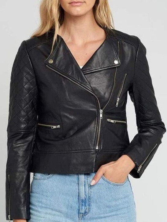 Jona Classic Black Women's Quilted Leather Jacket - Enfinity Apparel