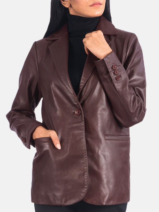 Norma Maroon Women's Leather Blazer - Enfinity Apparel