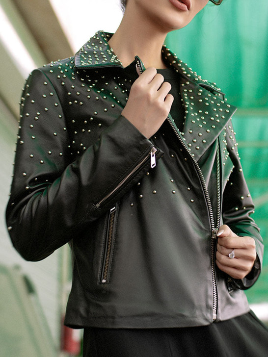 Classic Studded Black Women's Leather Jacket - Enfinity Apparel