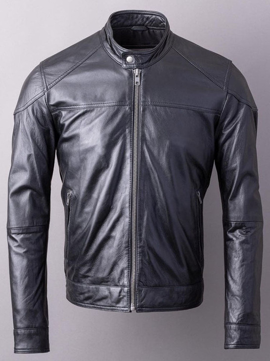 Carleton Men's Biker Leather Jacket In Black - Enfinity Apparel