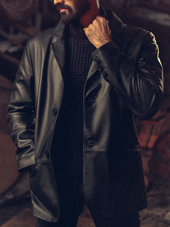 Traditional Black Men's Leather Coat - Enfinity Apparel