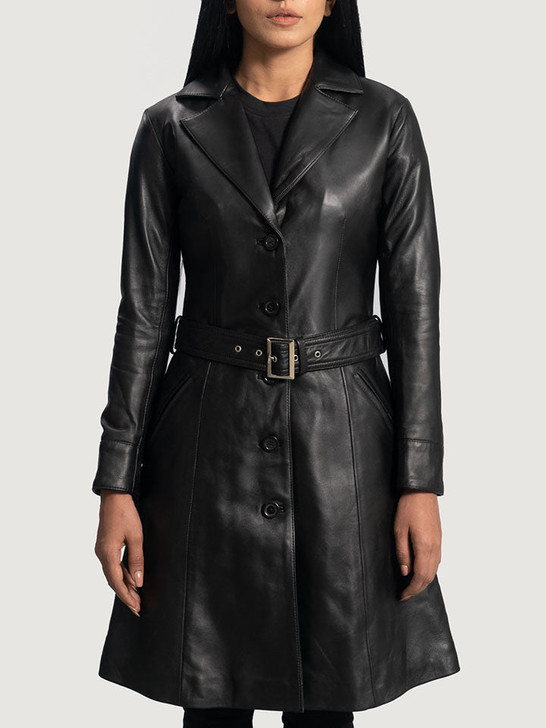Moonlight Black Women's Leather Trench Coat - Enfinity Apparel