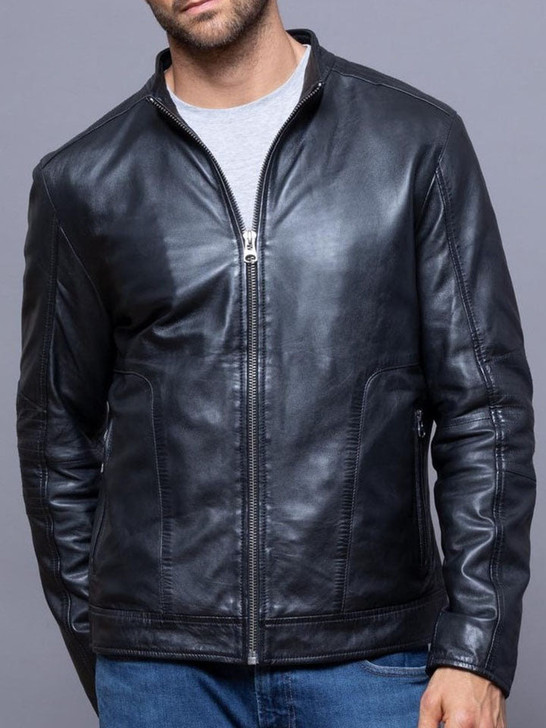 Greystoke Men's Biker Bomber Leather Jacket In Black - Enfinity Apparel