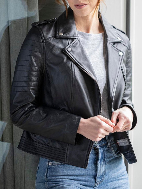Esthwaite Classic Women's Leather Biker Jacket In Black - Enfinity Apparel