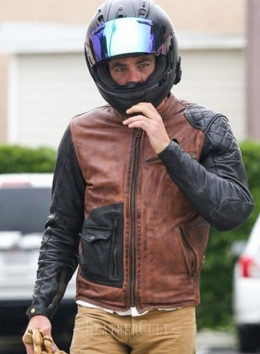 Chris Pine Motorcycle-riding Brown Leather Jacket - Enfinity Apparel