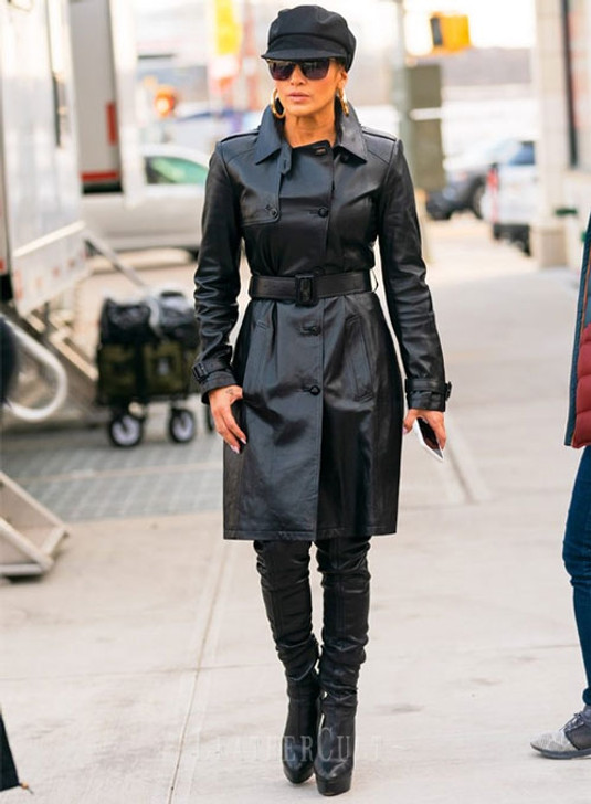 Jennifer Lopez Hustlers Ramona Black Leather Trench Coat - Enfinity Apparel
