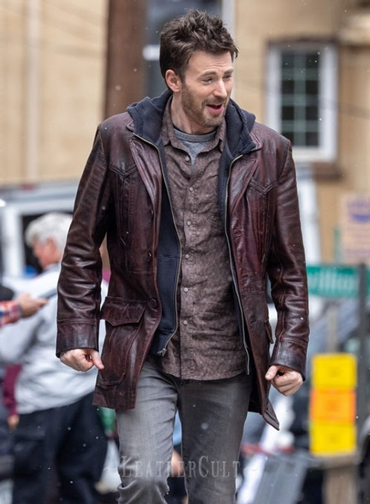 Chris Evans Red One Jack O'Malley Brown Leather Trench Coat - Enfinity Apparel