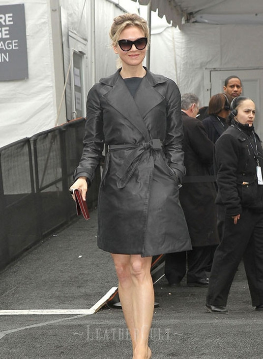 Renee Zellweger Black Leather Long Coat - Enfinity Apparel