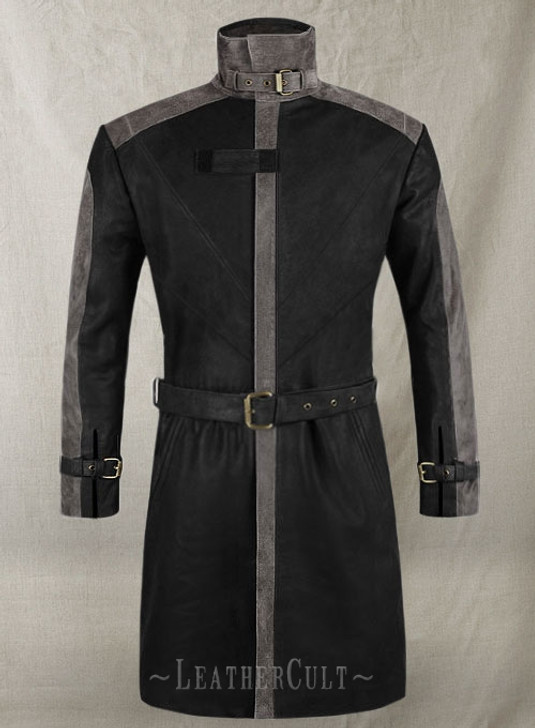 Distressed Black Aiden Pearce Watch Dog Black Leather Trench Coat - Enfinity Apparel
