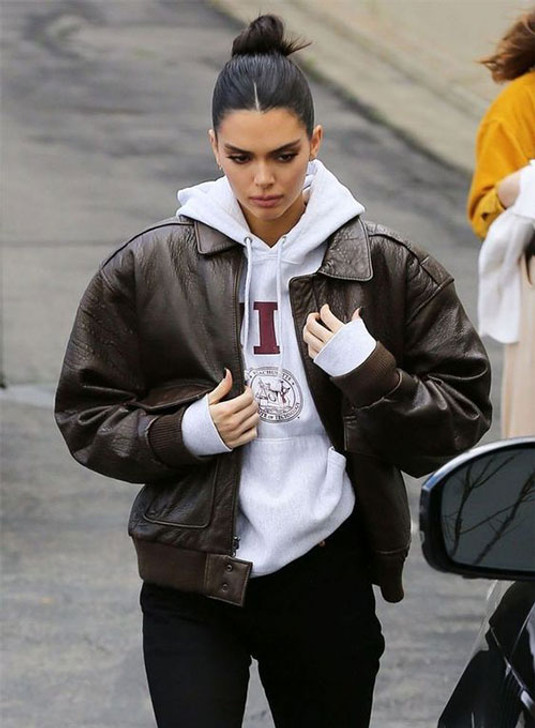 Kendall Jenner Brown Stylish Leather Jacket - Enfinity Apparel