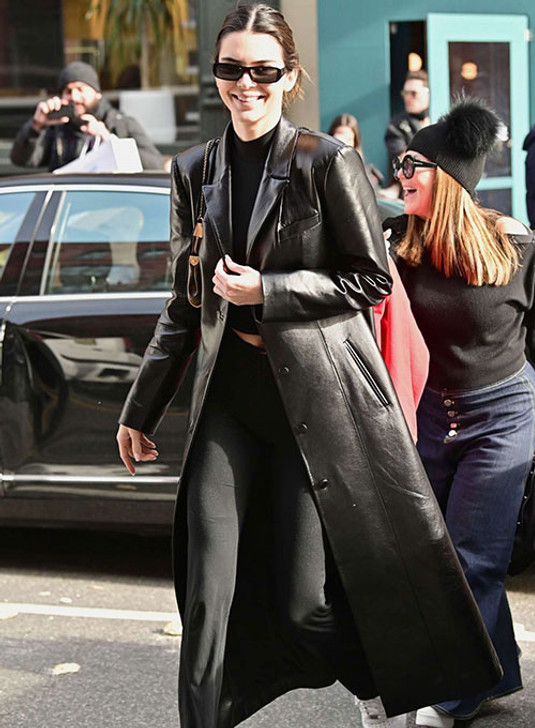 Kendall Jenner Black Leather Long Coat - Enfinity Apparel
