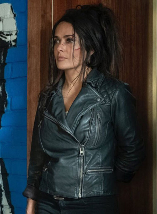 Salma Hayek The Hitman's Wife's Bodyguard Sonia Kincaid Black Leather Jacket - Enfinity Apparel