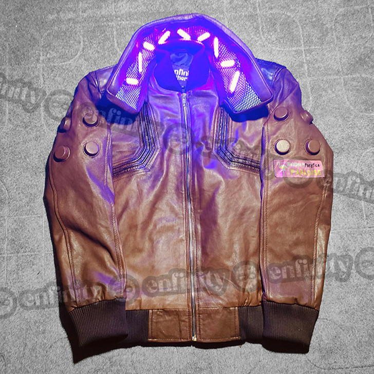 Cyberpunk 2077 Samurai Brown Lights Bomber Leather Jacket - Enfinity Apparel