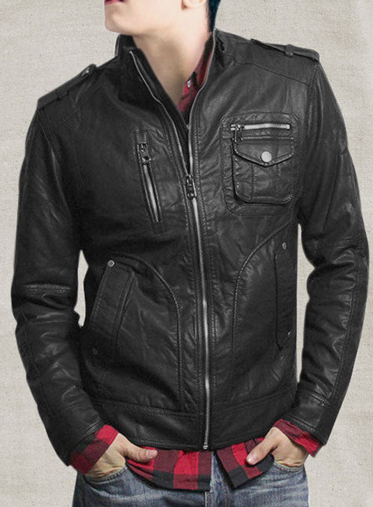 Military Style Black Leather Jacket - Enfinity Apparel