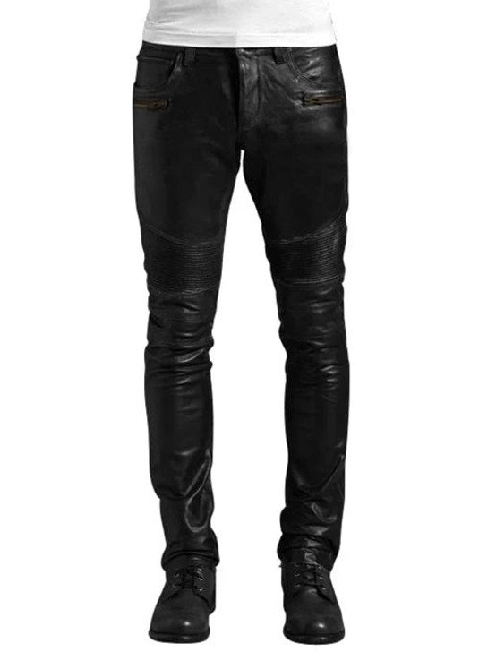 Black Leather Biker Style Jeans - Enfinity Apparel