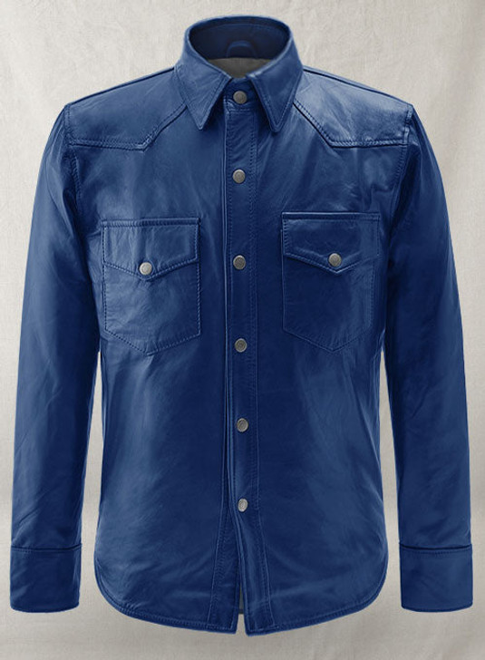 Rich Blue Leather Shirt Jacket - Enfinity Apparel