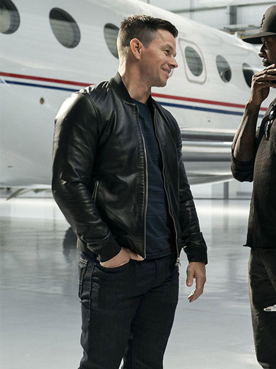 Mark Wahlberg Infinite Evan McCauley Black Bomber Leather Jacket - Enfinity Apparel