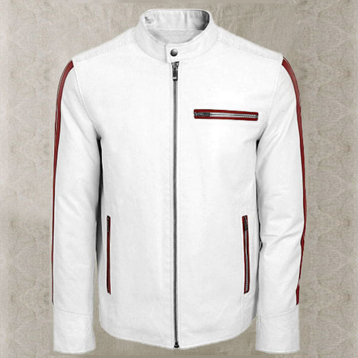 White and Red Leather Jacket - Enfinity Apparel