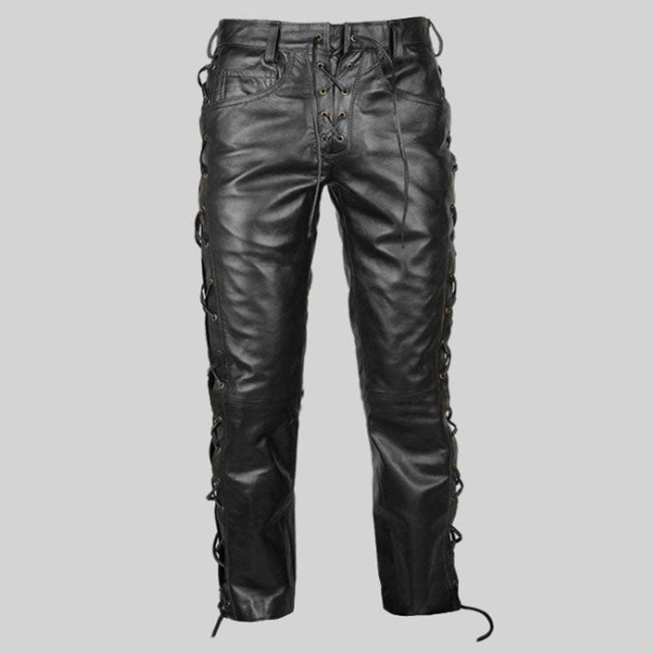 Laced Black Leather Pants - Enfinity Apparel