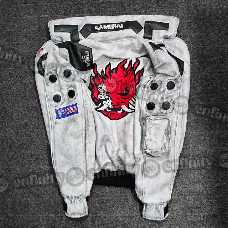 Cyberpunk 2077 Samurai Off White Bomber Leather Jacket - Enfinity Apparel