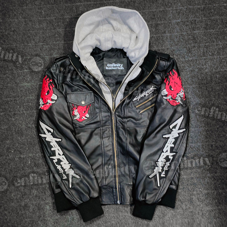 Cyberpunk 2077 Samurai Black Hooded Leather Jacket - Enfinity Apparel
