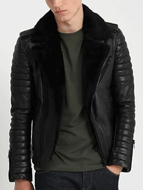 Kai Black Men's Shearling Fur Leather Jacket - Enfinity Apparel
