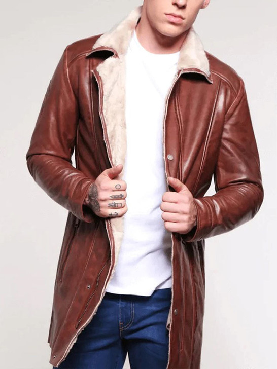 Huxham Brown Men's Shearling Fur Leather Jacket - Enfinity Apparel
