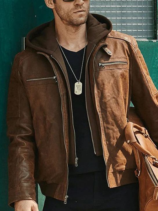 Suede Classy Brown Men's Hooded Leather Jacket - Enfinity Apparel