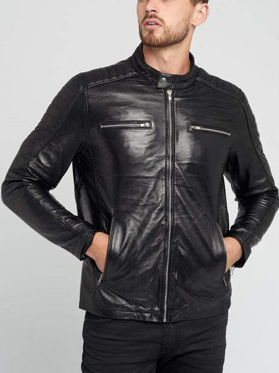 Andrew Black Moto Men's Biker Leather Jacket - Enfinity Apparel
