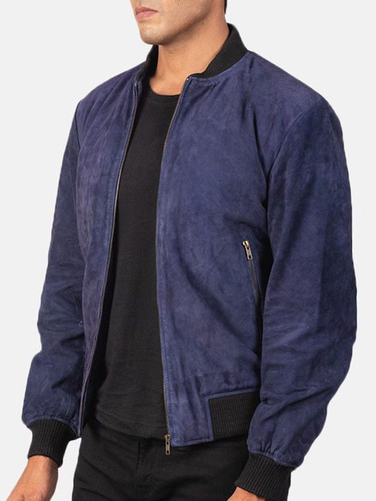 Shane Blue Men's Suede Bomber Leather Jacket - Enfinity Apparel