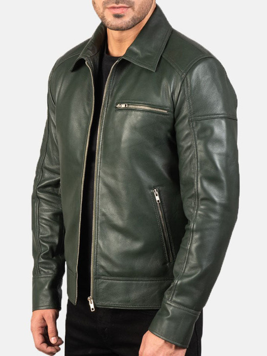 Lavendard Green Men's Leather Biker Jacket - Enfinity Apparel