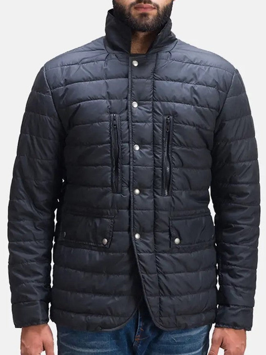Bo Quilt Windbreaker Puffer Black Men's Leather Jacket - Enfinity Apparel
