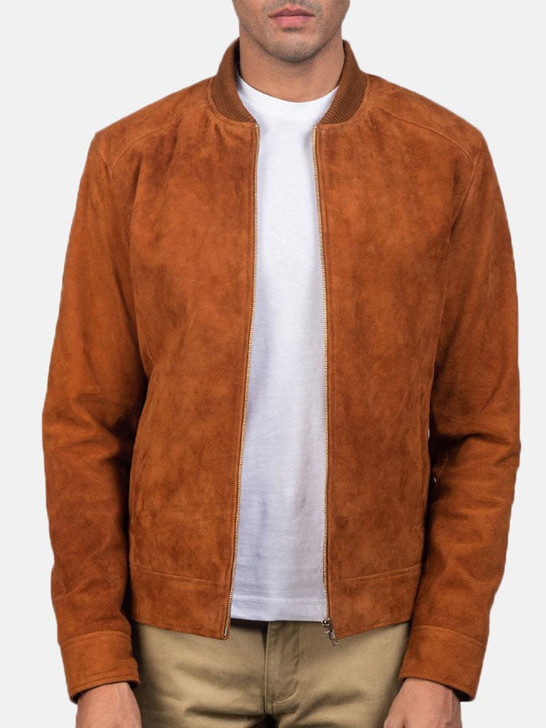 Blain Brown Men's Suede Bomber Leather Jacket - Enfinity Apparel