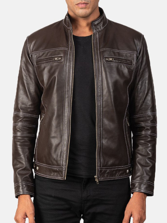 Youngster Brown Men's Leather Biker Jacket - Enfinity Apparel
